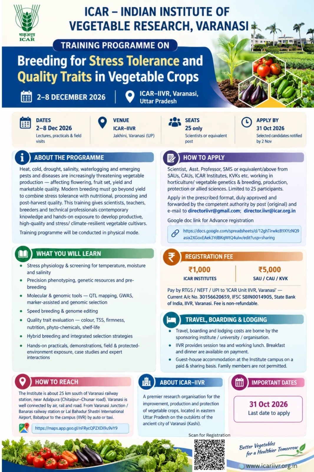 Breeding for stress tolerance in vegetable crops, 2-8 December 2026.